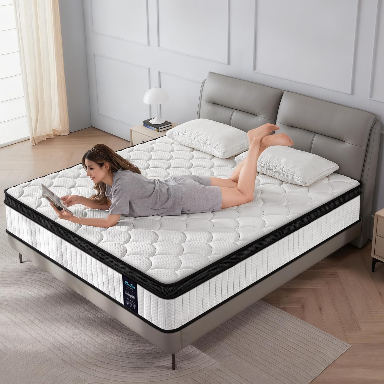 twin xl mattress 10 inch medium firm hybrid mattress twin size memory foam pocket steel springs matress in a box for all sleep positions motion isolation ensure comfortable sleep (white, twin xl 10 inch) still wrapped in its original plastic 