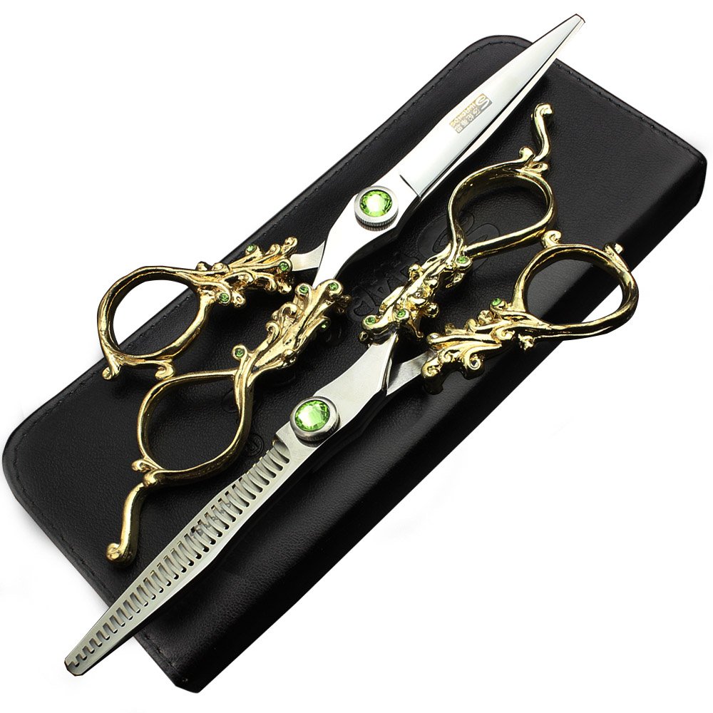 6 Inch Gold Silver Hairdressers Scissors Salon Equipment Professional Grooming Barber Tool Hair Scissors (Gold)