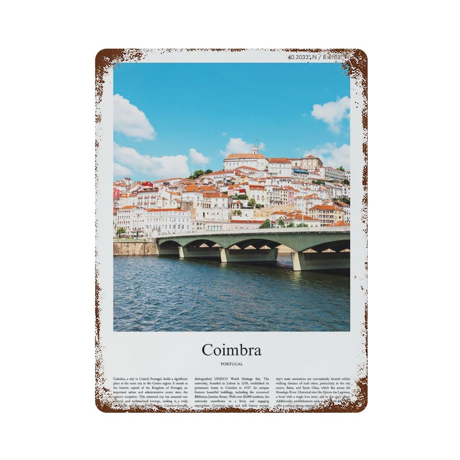 xiaoxiaoshen Coimbra Portugal City Scenery Wall Decor Art Metal Tin Poster Modern Home Decor Art Home Bar Shop Decorations Vintage Sign 40x30cm