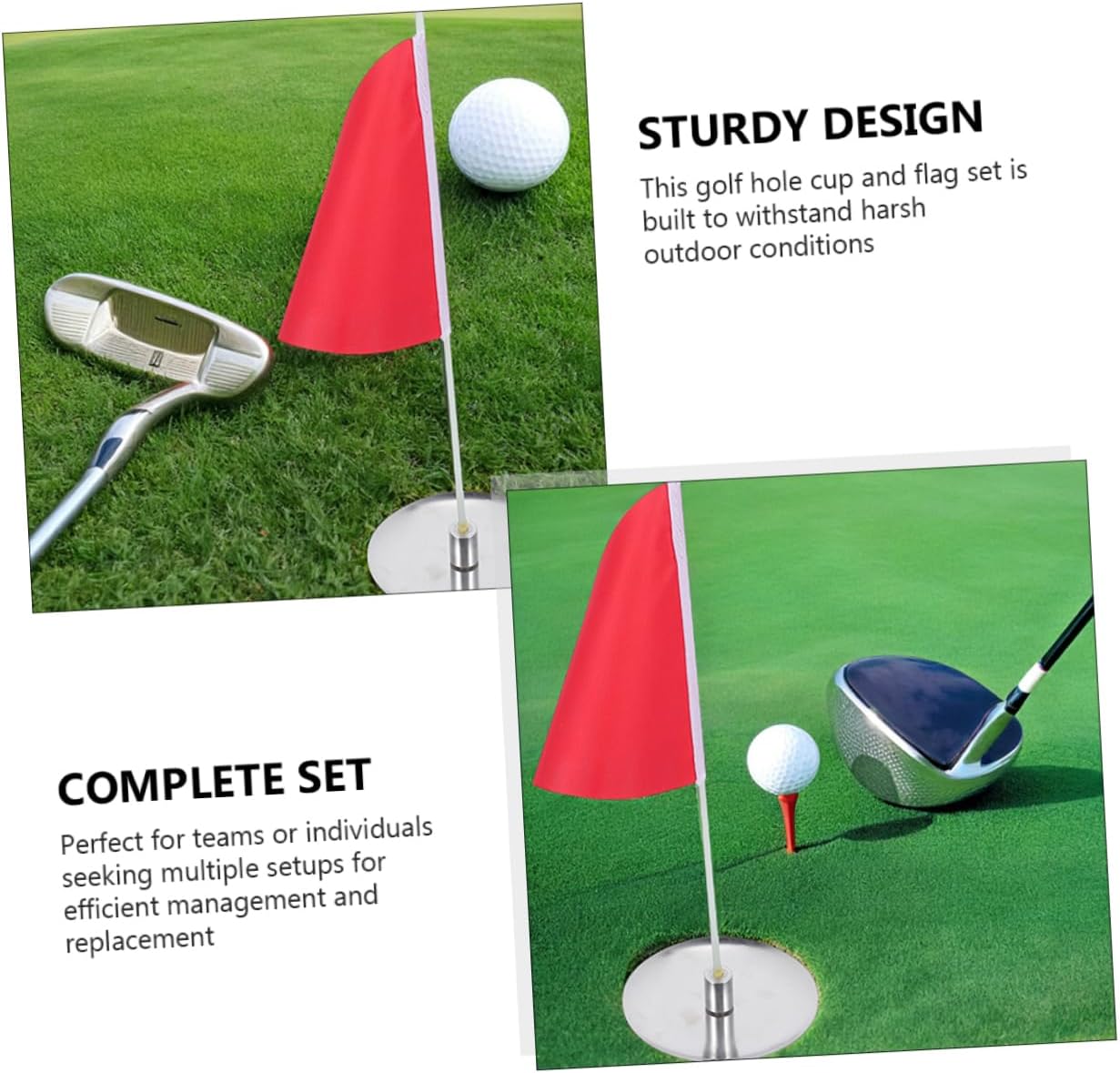 4 Sets Mini Golf Flag Sticks: Golf Flags and Hole Cups for Golfing Course or Backyard Putting Green and Chipping Golfer