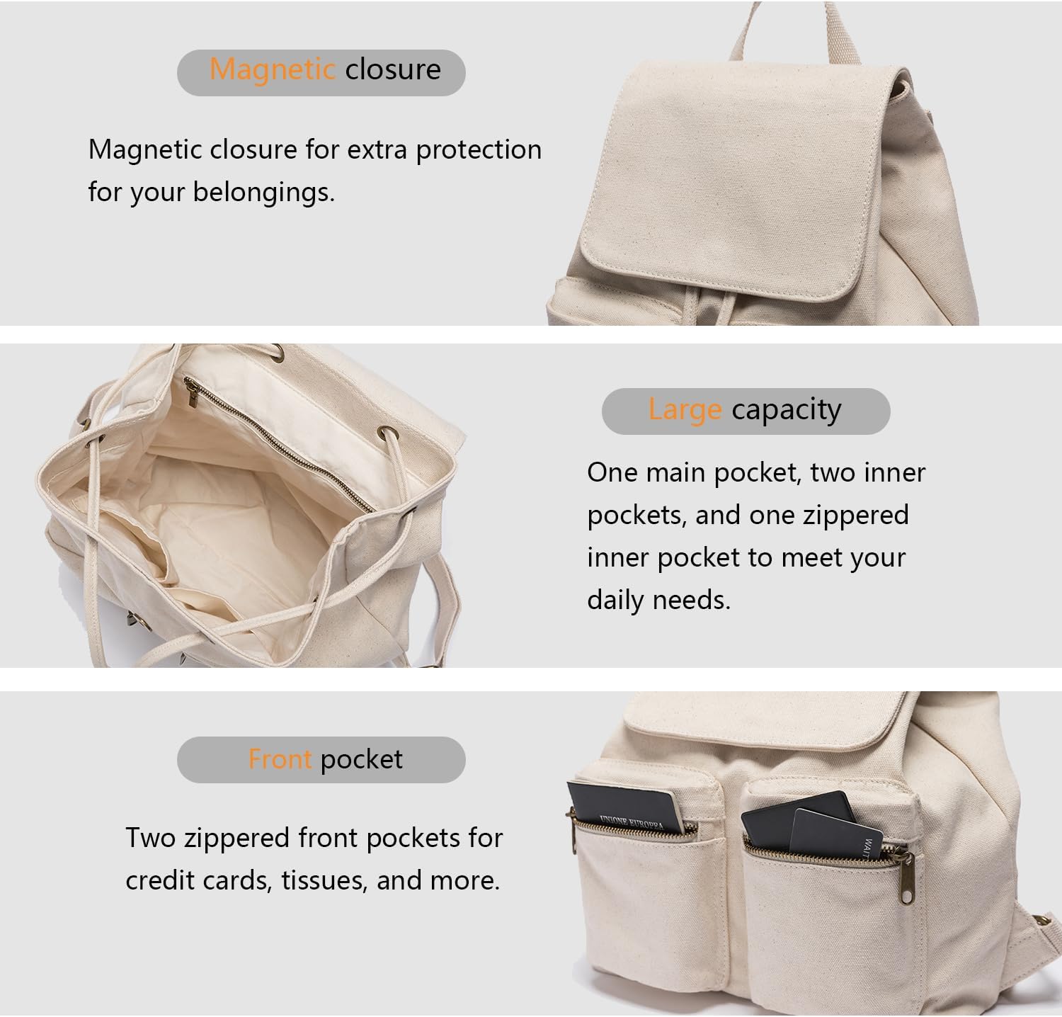 Pure Color Casual Canvas Bag Backpack Korean Style Drawstring College Style Travel Backpack Women - Image 4