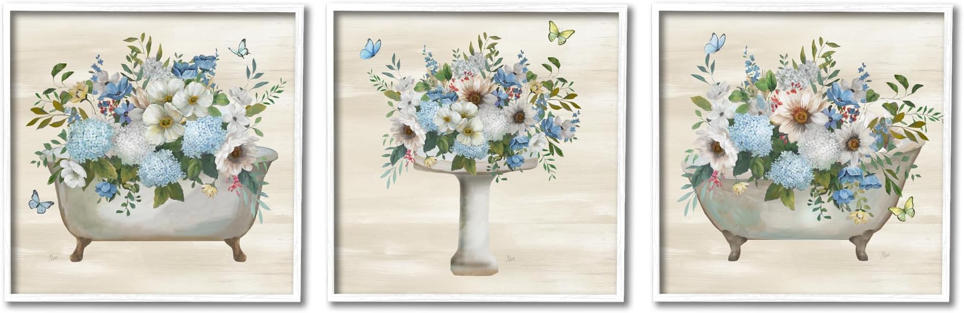 Stupell IndustriesCountry Flower Bathroom 3 Piece Framed Giclee Art Set by Nan