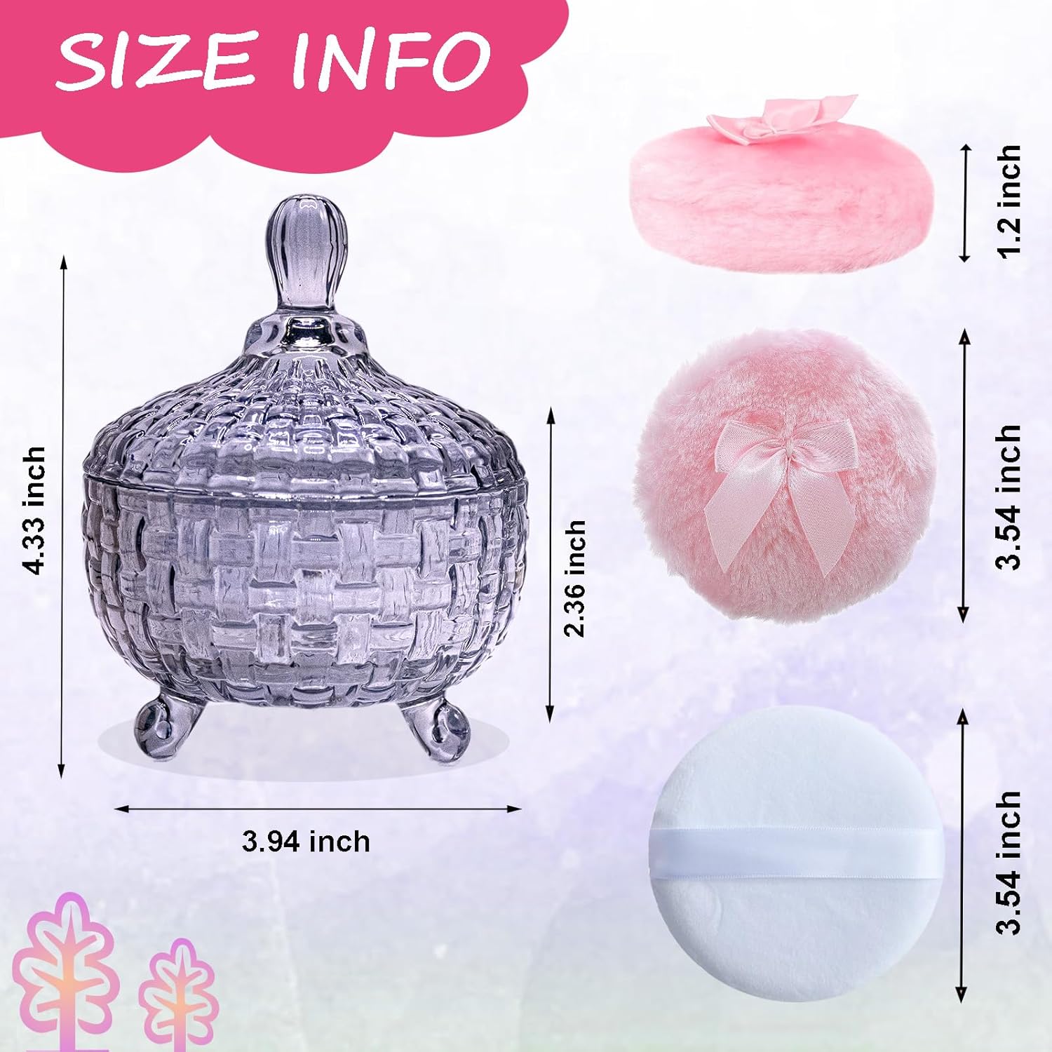 5 Pieces Large Body Powder Puff and Powder Container, Crystal Case for Dust Puff, Powder applicator with Box for Face and Body (Grey, Woven Pattern) - Image 2