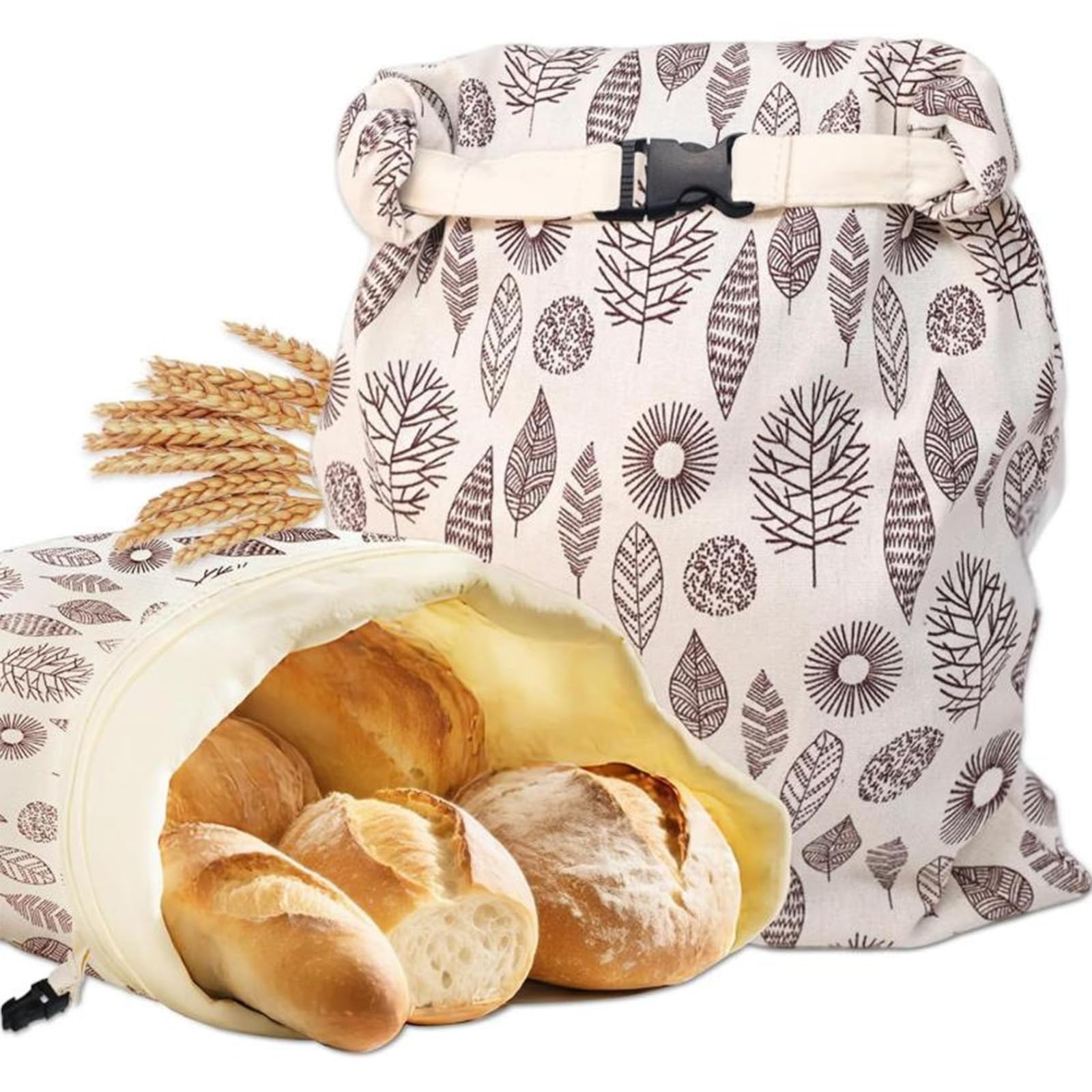 Icetop 2er Set Bienenwachs Brotbeutel aus Leinen,Brotbeutel mit Bienenwachs | TPU-Innenfutter , Wasserdichte Brotaufbewahrung für Frischebrot ,Wiederverwendbare Bienenwachsbeutel für Brot (43x33cm)