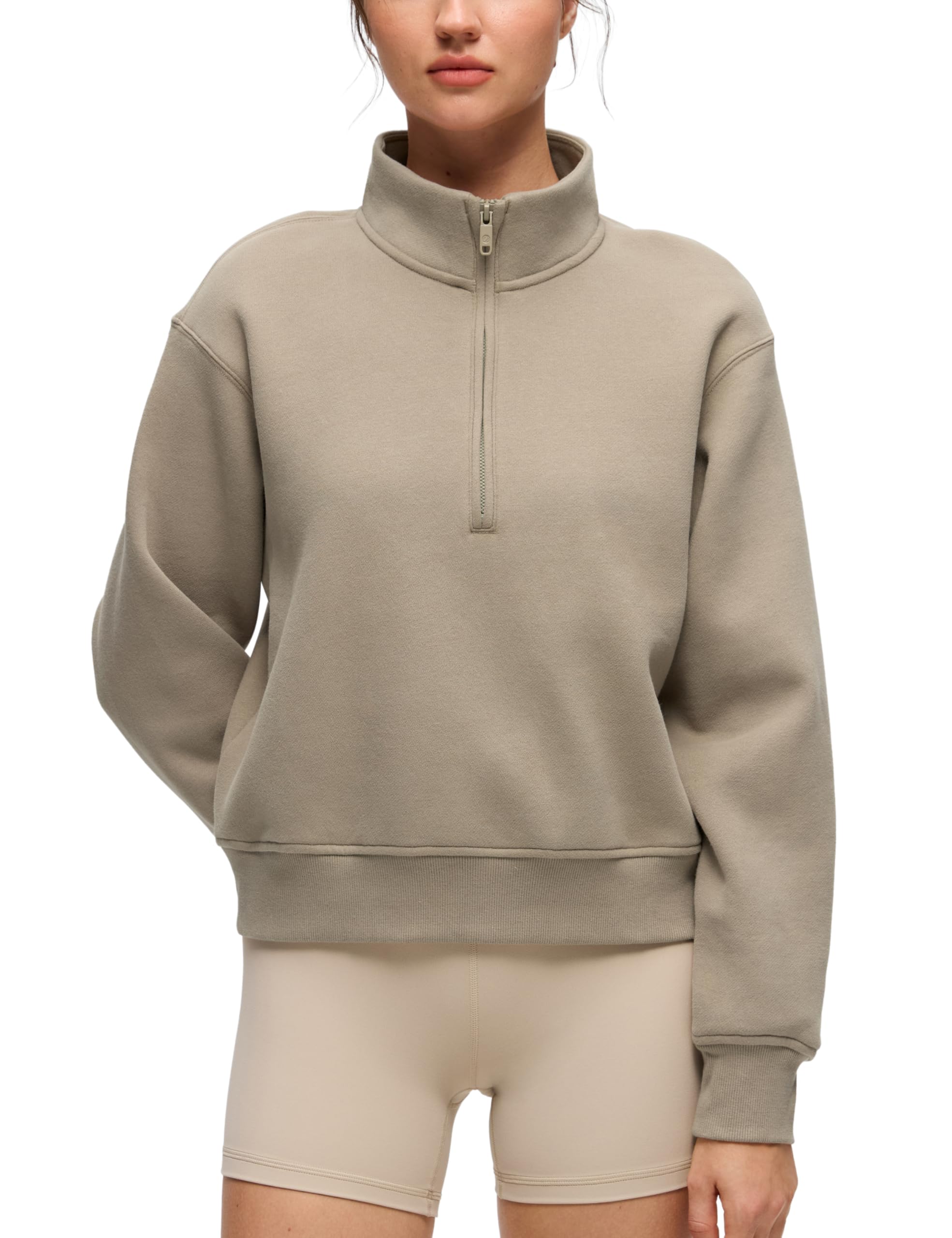 crz yoga Cotton Fleece Lined Half Zip Sweatshirt for Women - Pullover Funnel Neck Workout Casual Sweat Shirts with Pocket-picture-22