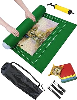 ジグソーパズル マット ジグソーパズルマット パズルケース puzzle mat パズル 収納 ジグソー 組み立て途中の収納保管セット 小分けケース付き (グリーン, 1500PCS)