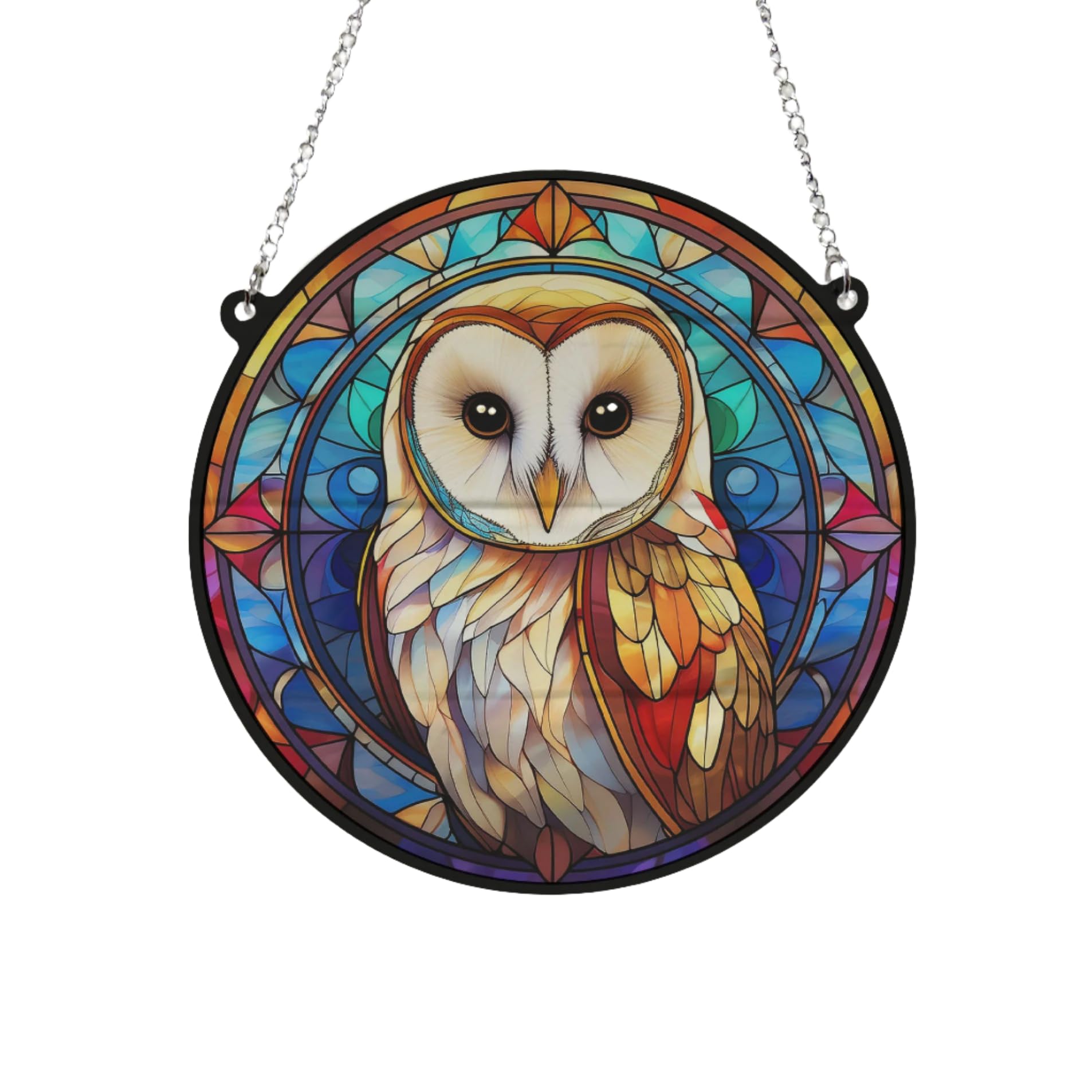 Image Industry Barn Owl Stained Glass Effect Suncatcher - Garden Gift - Animal Lovers - Owl Lovers (13cm)