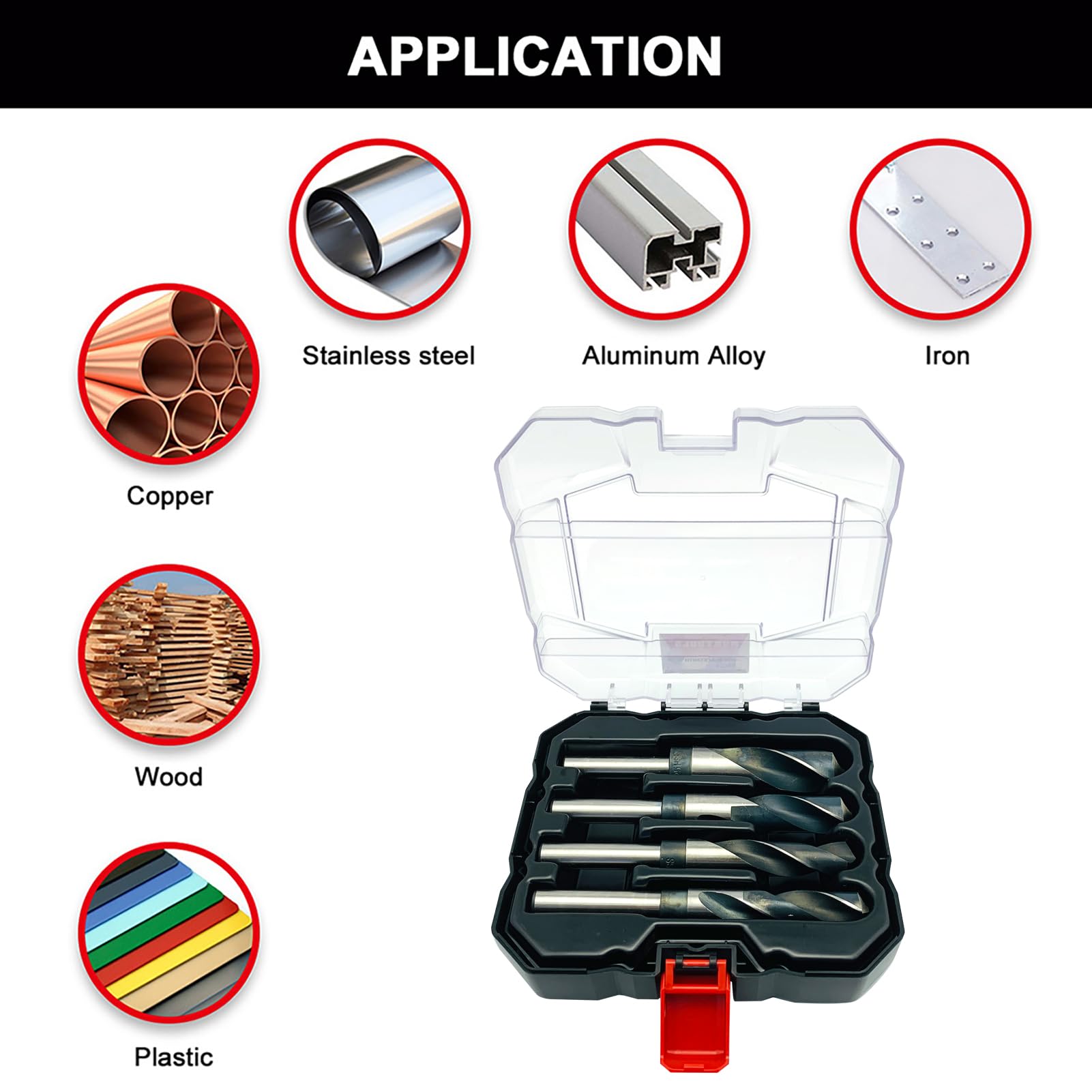 Fabbro - Set di 4 utensili elettrici HSS con gambo da 1/2", per foratura, ferro, legno, acciaio, 16-25 mm