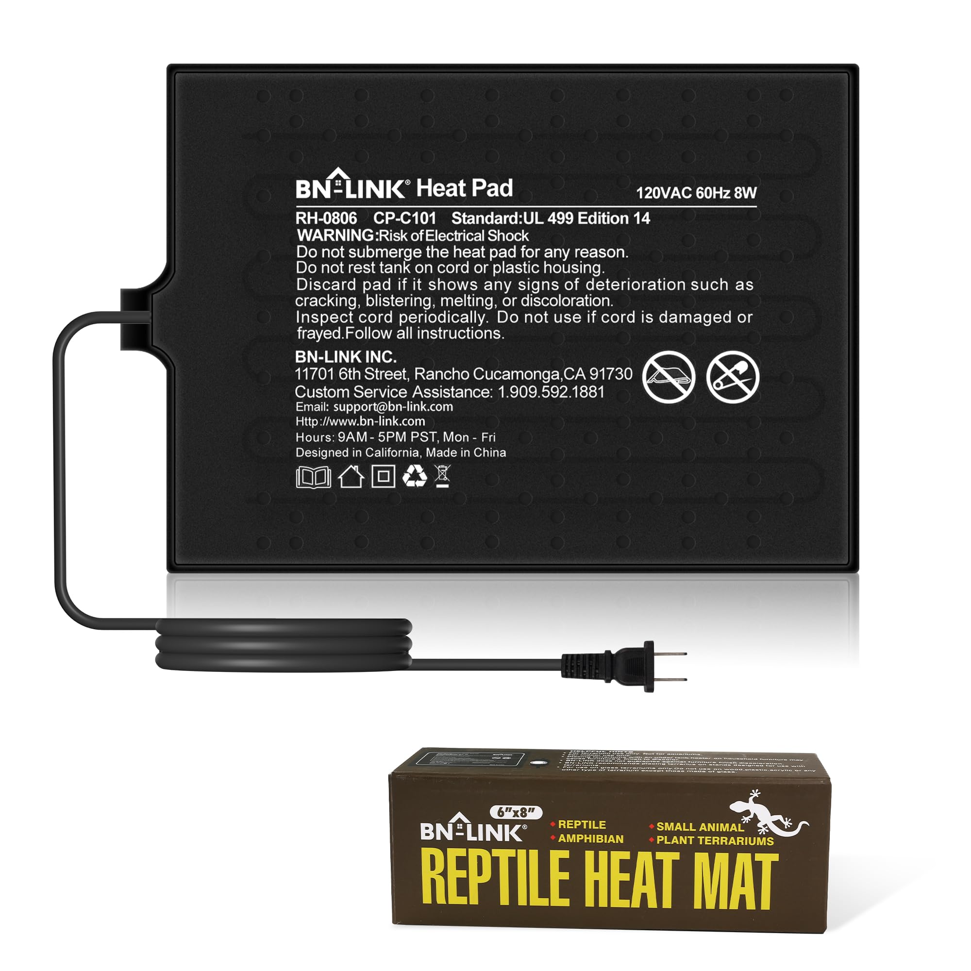 BN-LINK Reptile Heating Pad Electric Indoor Under Tank Terrarium Heating Mat Waterproof for Turtles, Lizards, Frogs, and Other Reptiles, 6" X 8"