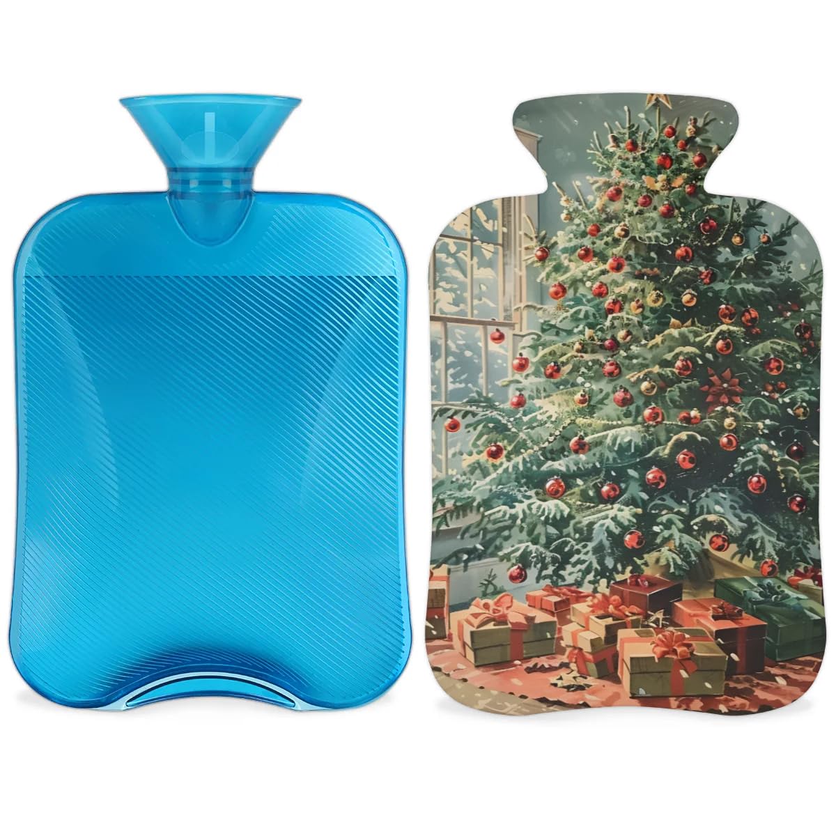 Hot Water Bottle with Soft Cover,2L Retro Tree Hot Water Bag for Hot and Cold Compress, Hand Feet Warmer, Christmas Festivals Rubber Hot or Cold Water Bottle Halloween Christmas Decorations