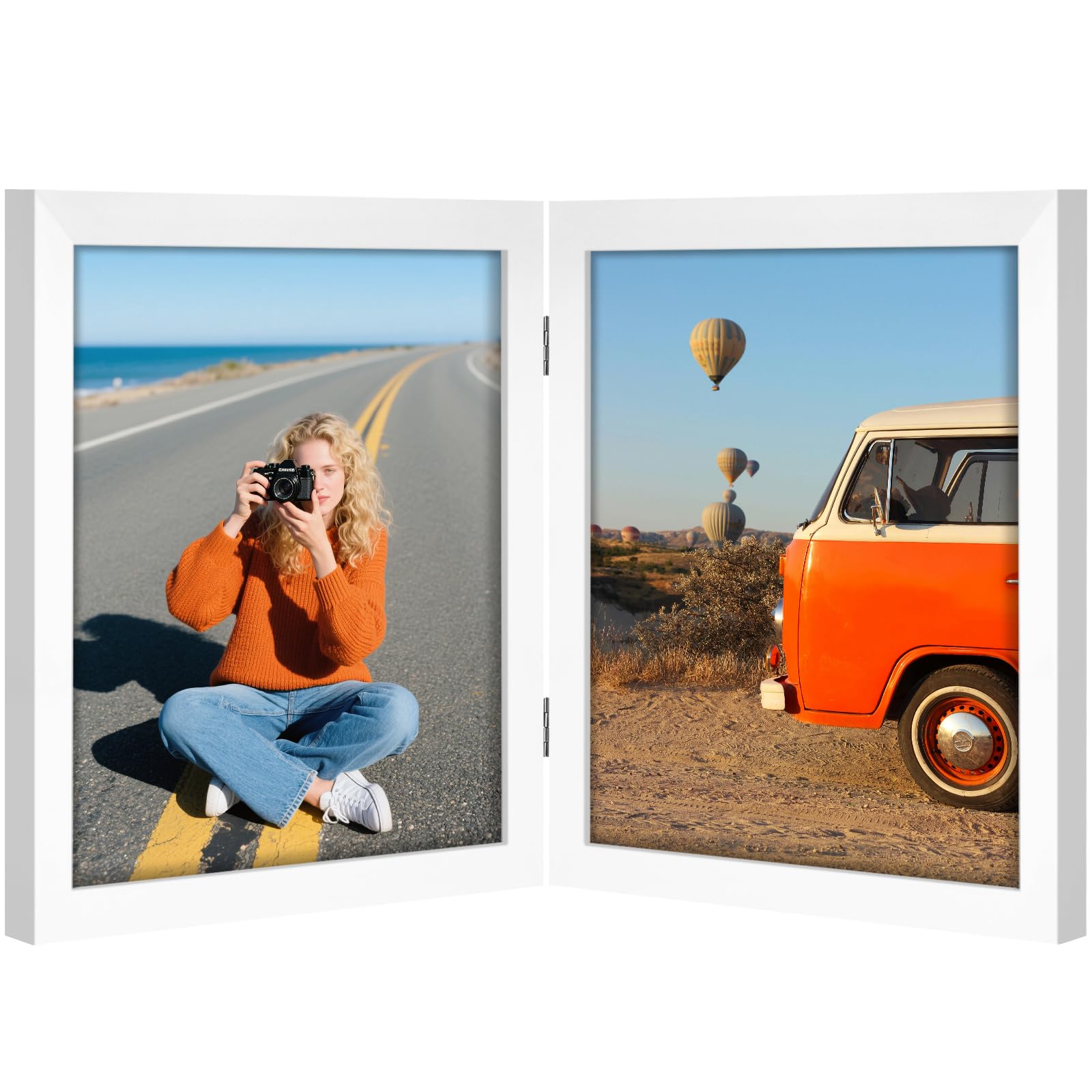 Vittanly 8x10 Double Picture Frame, Hinged 2 Photo Frames, White