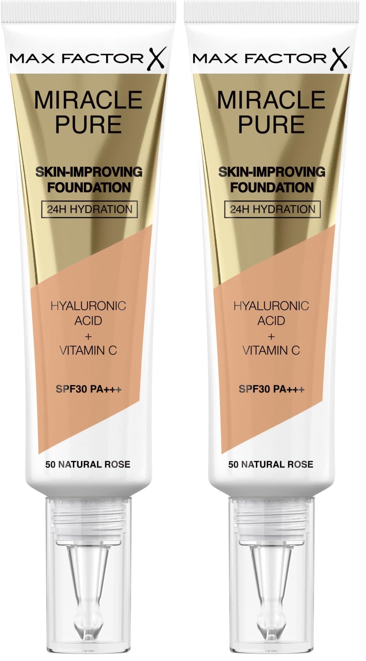 Max Factor Miracle Pure Skin Improving Foundation, Fb. 50 Natural Rose, hautverbesserndes Make-Up mit LSF 30, 30 ml (Packung mit 2)