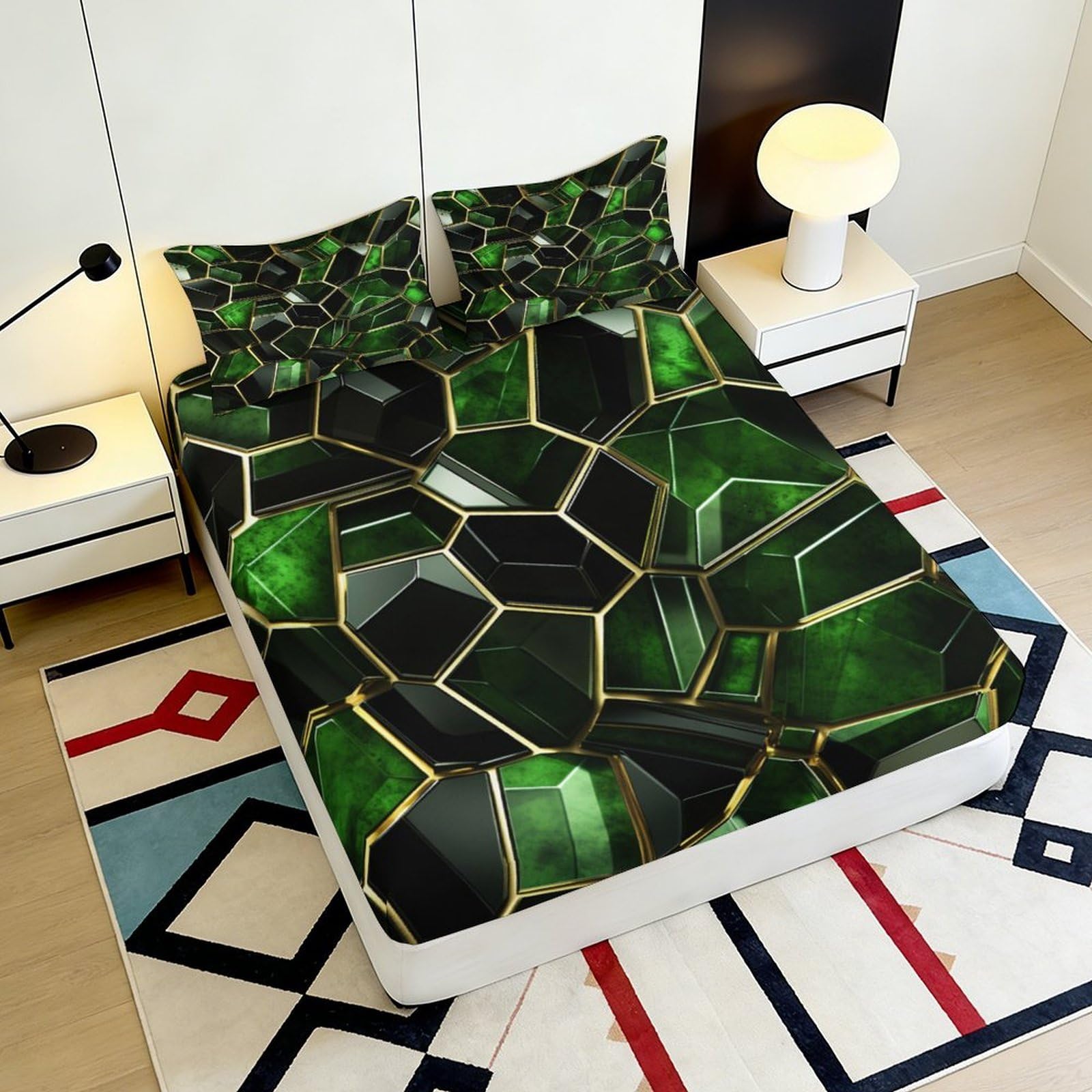 Lenzuolo con angoli con stampa geometrica 3D, in microfibra, antiscivolo | morbido, coprimaterasso, facile da pulire, traspirante, lavabile, 180 x 200 x 25 cm