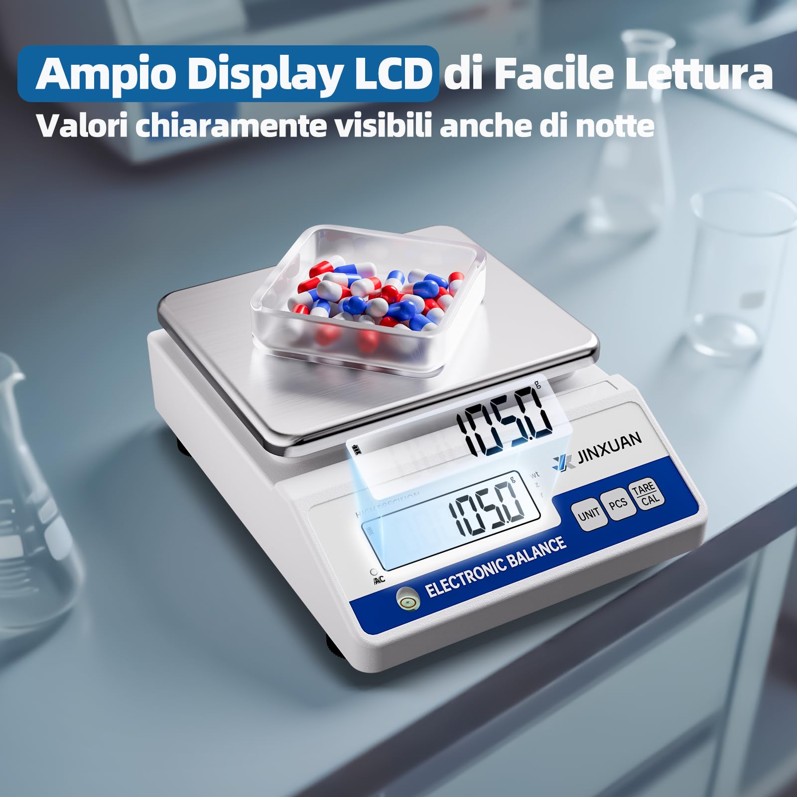 Bilancia da laboratorio, 1000 g x 0,01 g, bilancia analitica di precisione, bilancia digitale per gioielli, con una precisione di 0,01 g