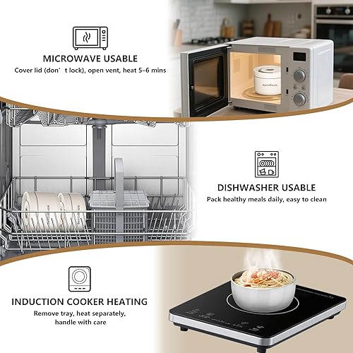 Miniatura 3 de Bento Box - Lonchera redonda apilable para mujeres (15.2 fl oz y 20.3 fl oz) con bolsa de transporte aislada, insertos extraíbles de acero