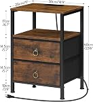 HOOBRO Table de chevet avec station de recharge, Table de nuit avec 2 Tiroirs en tissu, Table latérale avec sortie et USB Ports, EndTable avec rangement ouvert et caché, Rustic Brown BF110UBZ01