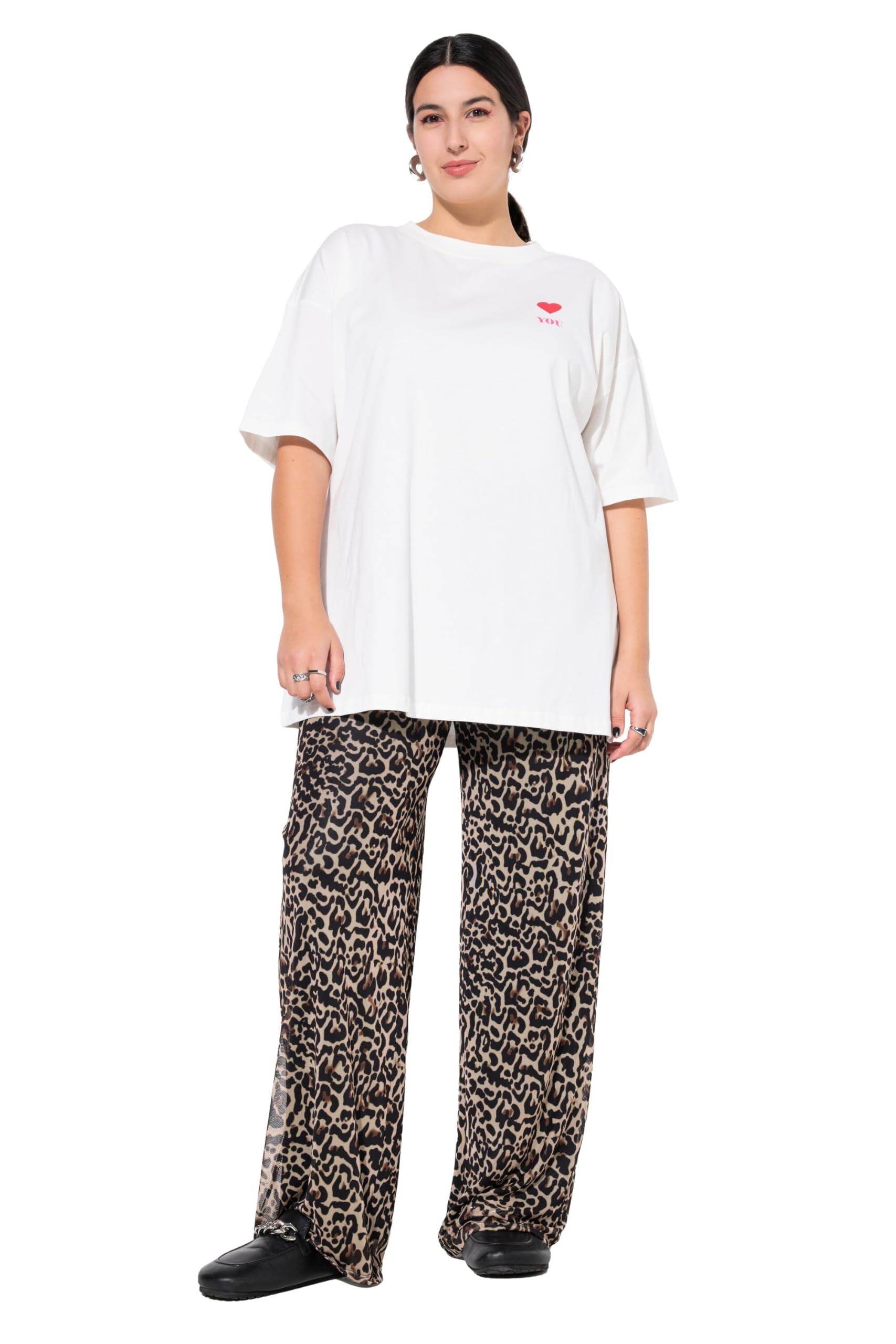 Studio Untold Damen große Größen Übergrößen Plus Size Mesh-Hose, Wide Legs, Leo-Print 838023