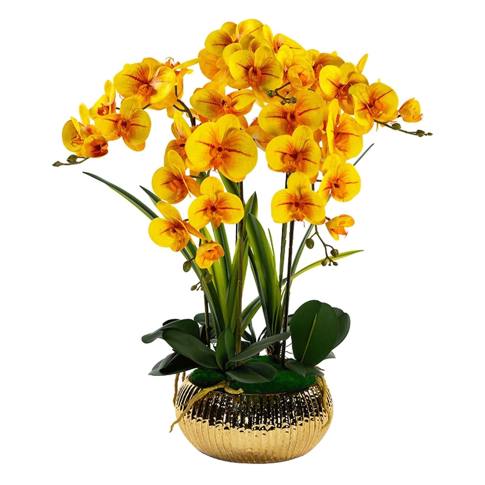 MYUYEE Artificial Orchid Flowers With Ceramic Vase, Faux Silk Phalaenopsis Flower Arrangement Wedding Party Dining Table Decor(Gelb)