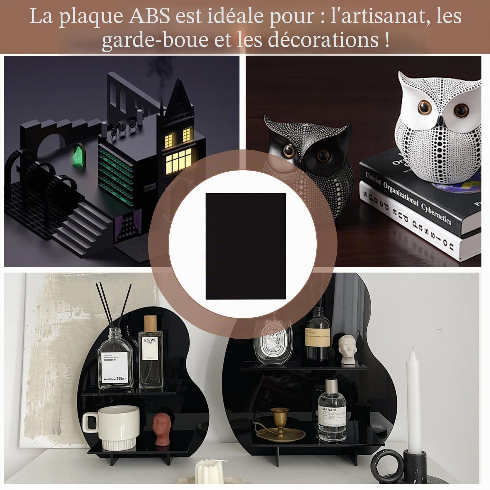 YAYODS Lot de 4 Plaque Plastique ABS Noire 400 x 300 x 3 mm - Panneau Plastique Rigide et Flexible pour Modélisme, Bricolage et Automobile - Feuille ABS Thermoformable Facile à Découper avec Film Prot