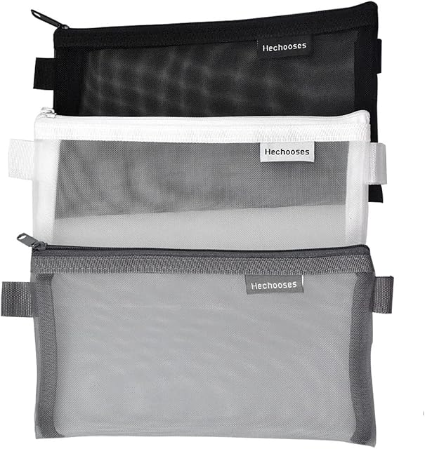 Cozlly 3PCS Pencil Case Clear Mesh Pencil Pouch Exam Pencil Case Set Zipper Pencil Pouch Stationery Storage Pouch Nylon Pencil Holder Mesh Storage Bag for Stationery Bills Cosmetics Office Supplies