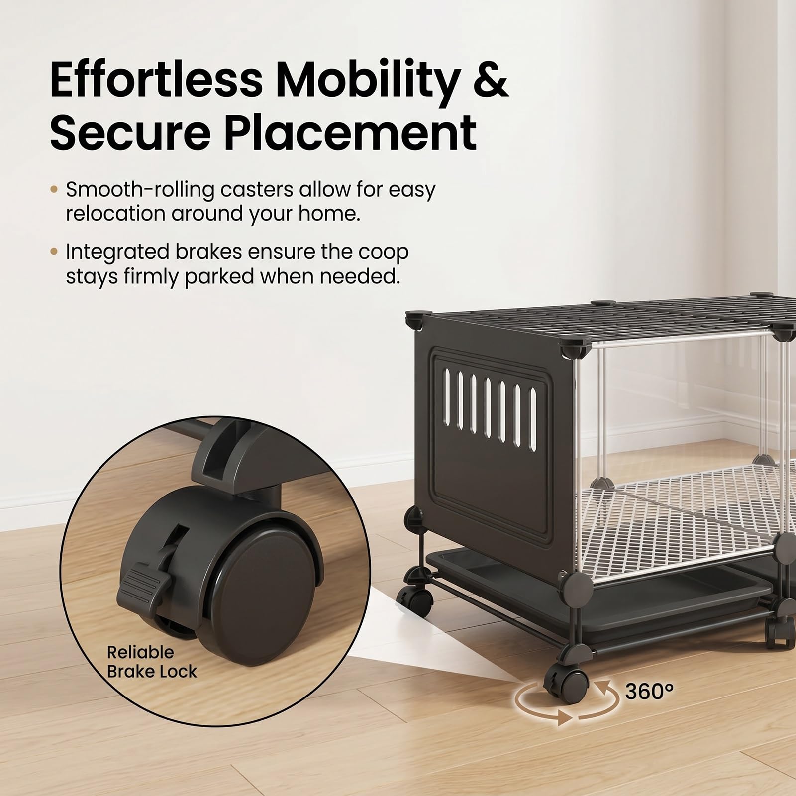 Jaula Grande para Animales pequeños, gallinero Transparente HD para Conejos y gallinas con Ruedas, Bandeja extraíble, Almohadillas Antideslizantes, Caja de cría para gallinas(Black,S)