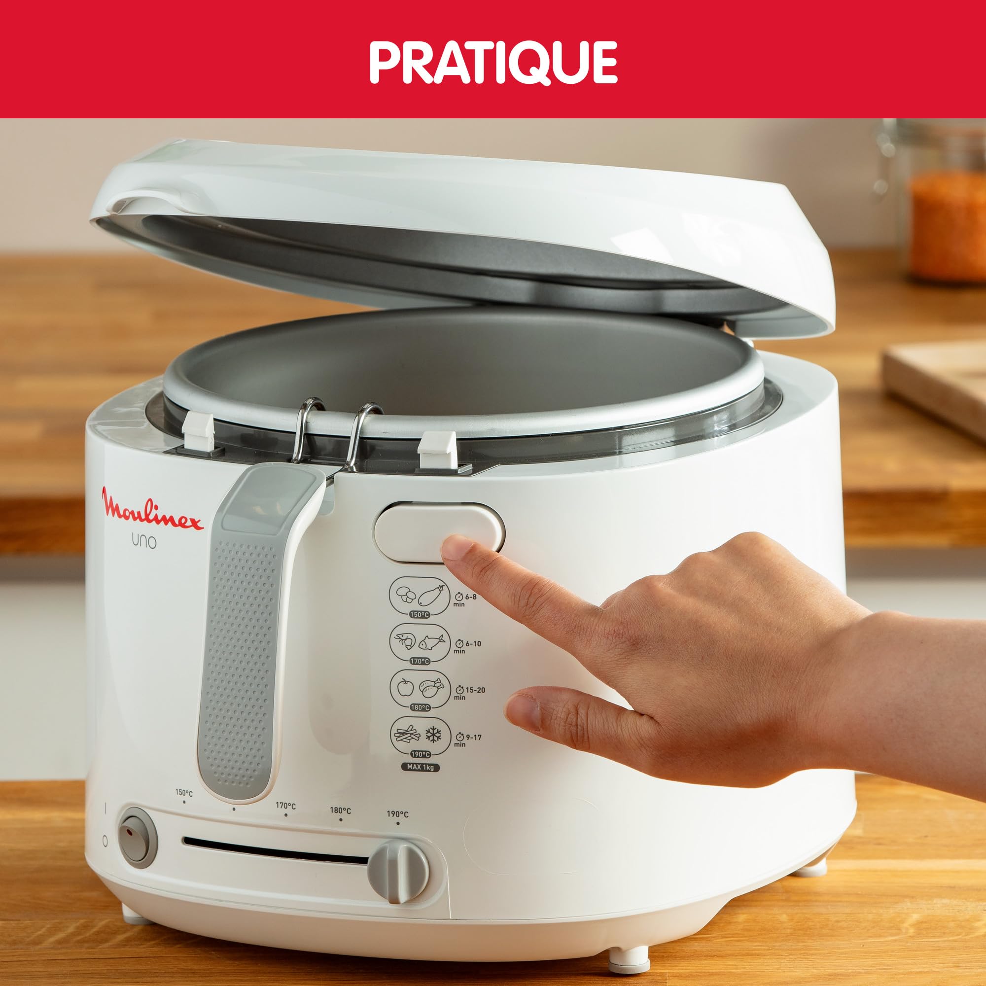 Moulinex Friteuse électrique, capacité de 1kg, 4personnes, friteuse compacte, rangement facile, position d’égouttage pour diminuer la quantité d’huile, hublot de contrôle, AF203110