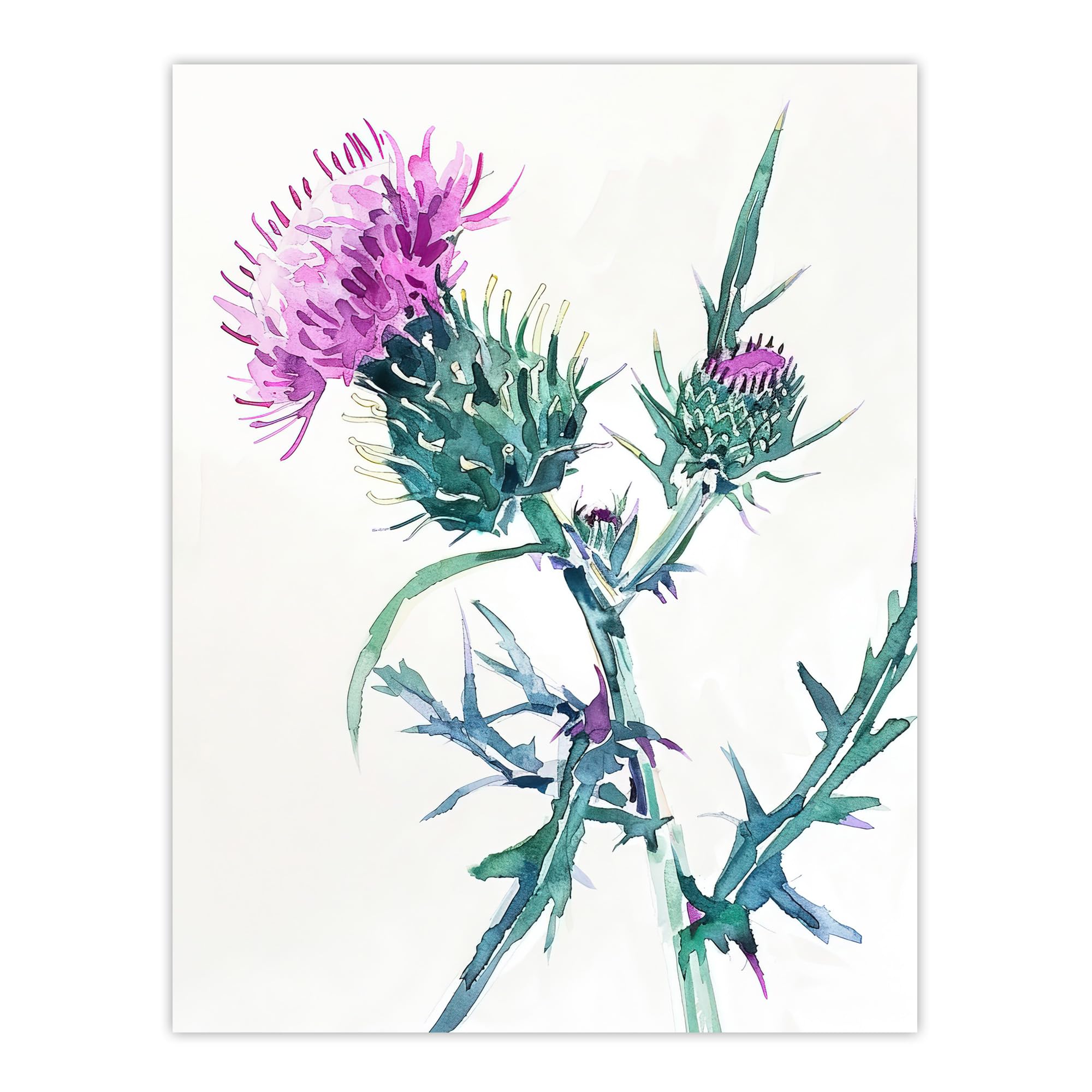 Artery8 Scottish Thistle Flower Bloom Floral Watercolour Living Room Extra Large XL Wall Art Poster Print
