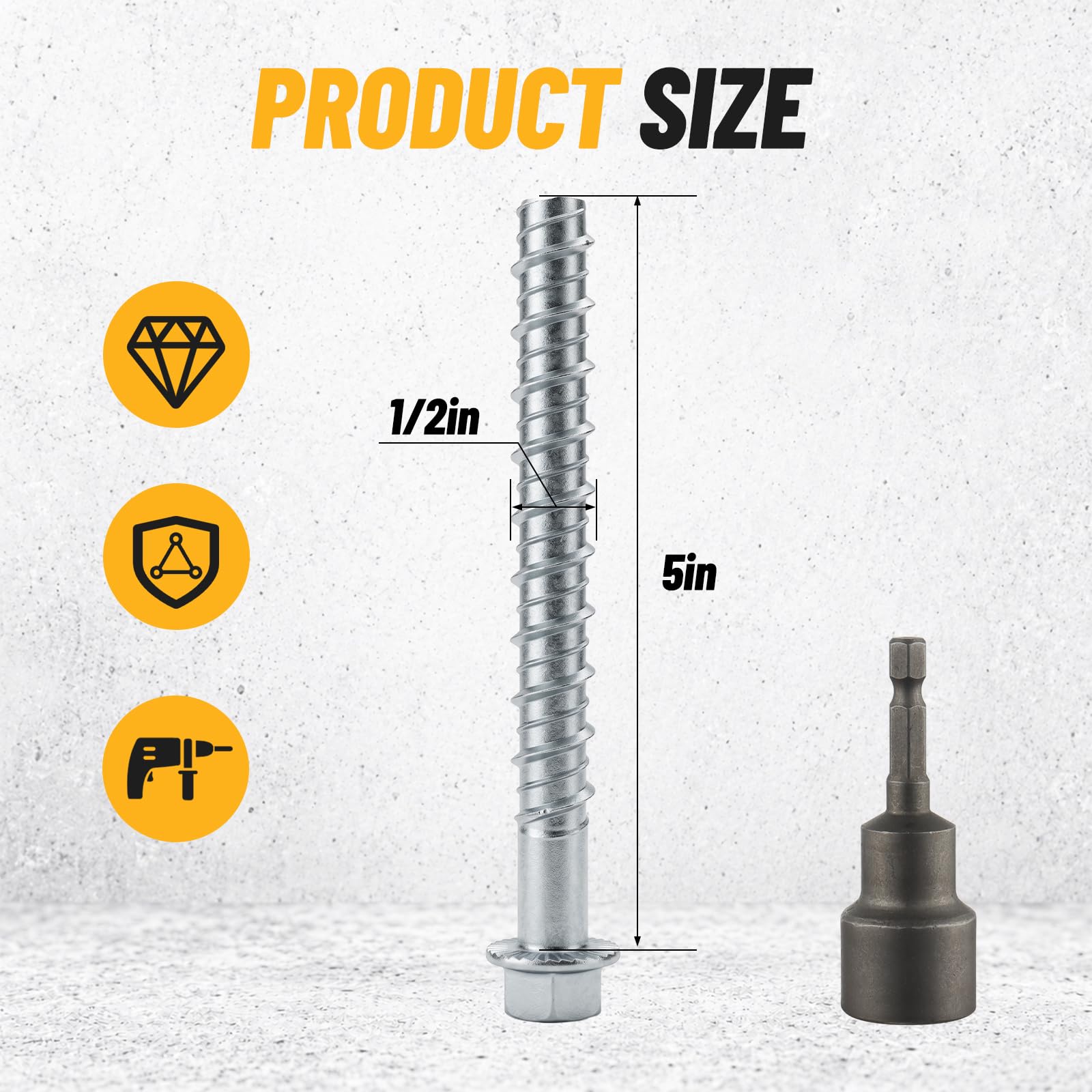 40 anclajes de hormigón galvanizado de 0.5 x 5 pulgadas con 1 enchufe