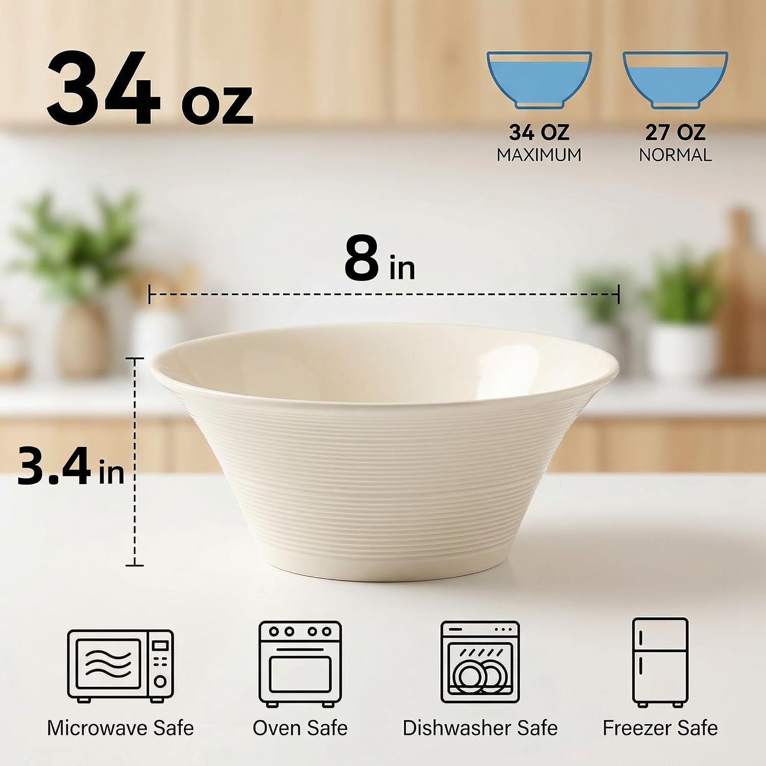 Ceramic Ramen Bowls Set of 3, 34 oz Noodle Bowls, 8 Inch image 2