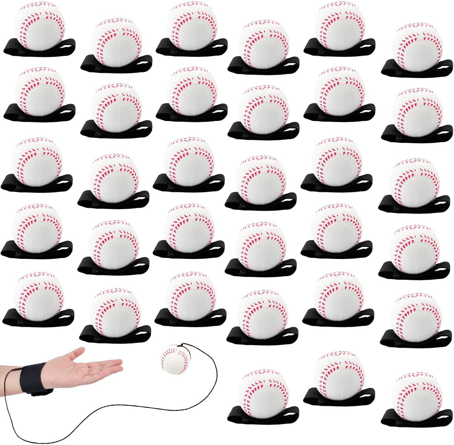 4/8/16/32 Wrist Return Ball on a String 2.36 Inches Rebound Sport Balls with Elastic Strap Baseball Soccer Tennis Practice Party Favors, Wrist Exercise and Fun Play for Kids & Adults