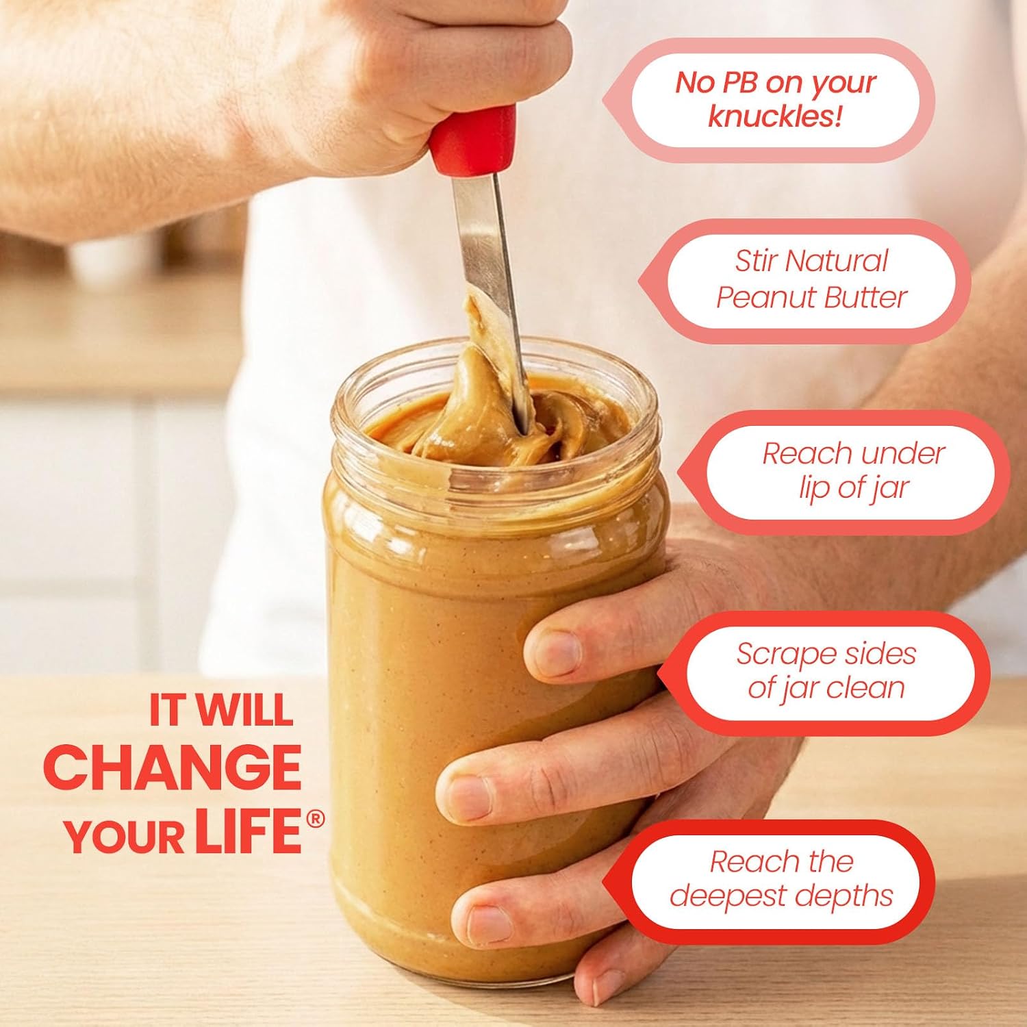PB-JIFE! The Ultimate PB knife. Stir, scrape, and clean the BIG Jars (Red, 1)