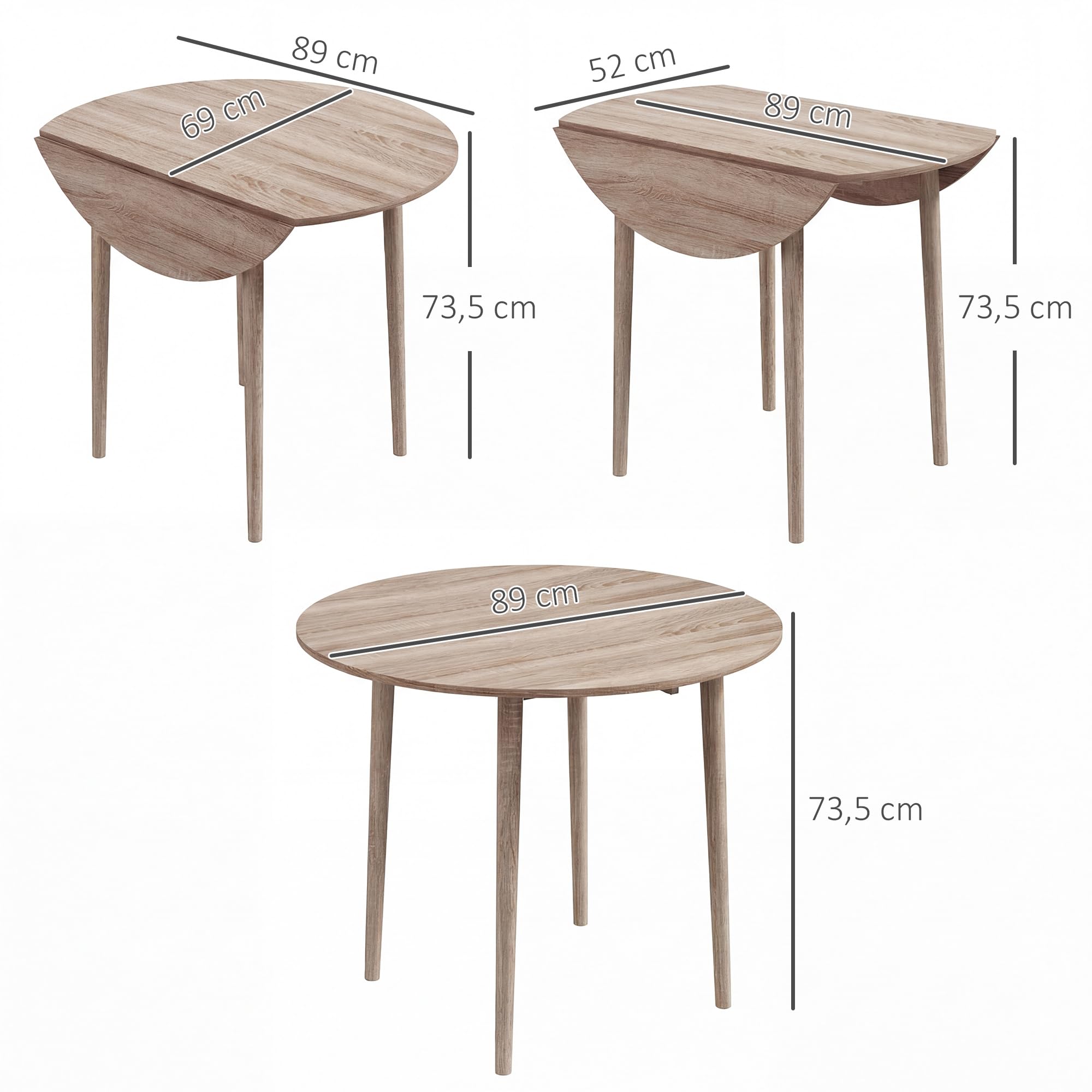 HOMCOM Mesa Plegable Redonda abatible para 4, Moderna, Natural