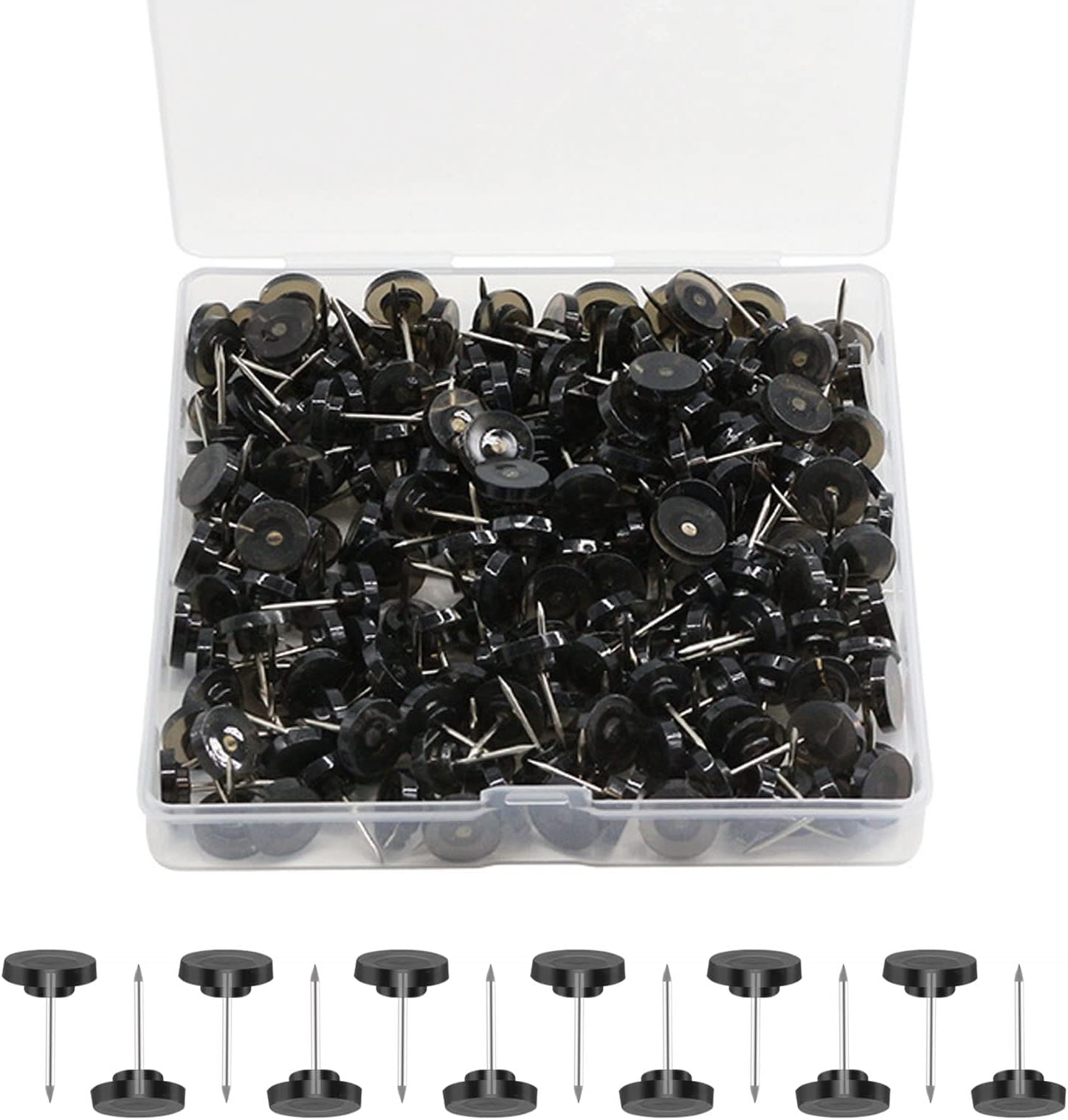 Push Pins for Cork Board,Black Flat Push Pins for Wall Hangings,60 Count Thumb Tacks Plastic Head with Steel Point for Bulletin Board in Reusable Box