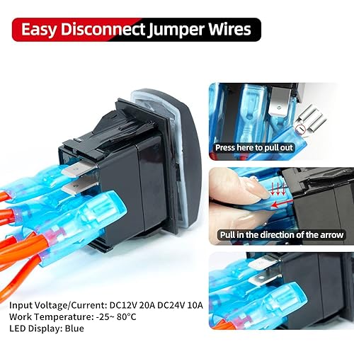 Miniatura 5 de FXC Interruptor basculante de aluminio, 5 cuadrillas, 5 pines, encendidoapagado, 2 LED retroiluminados para barco, coche, color naranja marino