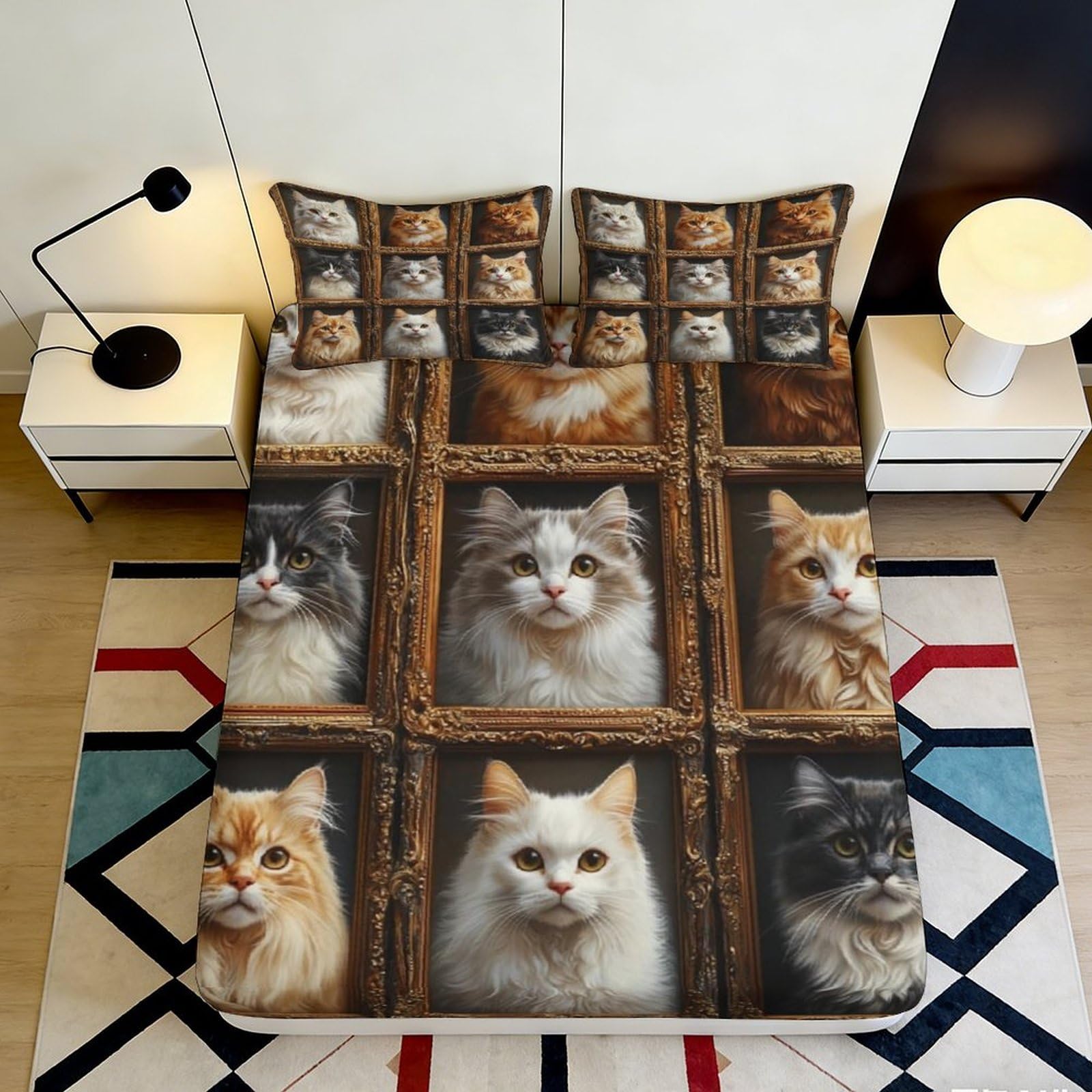 Pnayamiorkfel Style-9 3D Printed Cat Portrait Fitted Sheet Microfiber Soft Breathable Kitten Gallery Bed Cover Bedroom Decor 90X200x25cm