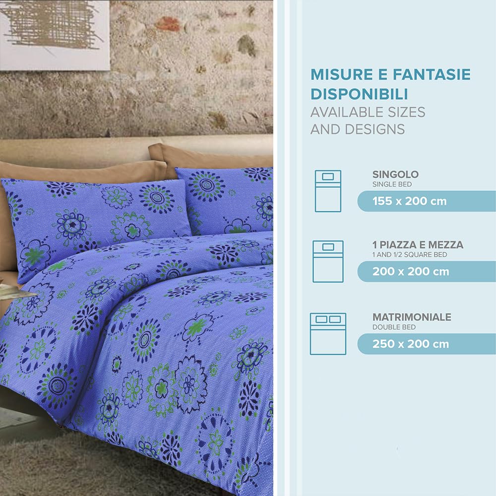 Dorian Home Copripiumino Matrimoniale e Federe in Cotone Stampato Made in Italy (Opium Bluette, Matrimoniale, Parure Copripiumino)