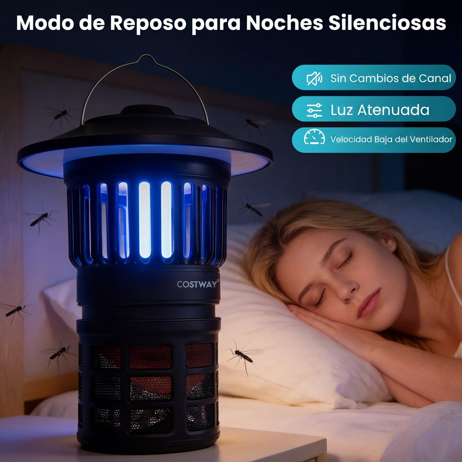 COSTWAY 2 en 1 Lámpara Antimosquitos Exterior, Mata Mosquitos Electrico con Luz de Vela, Ventilador, Batería Recargable de 2000 mAh y Cobertura de 100 m², Trampa para Insectos Moscas Interior