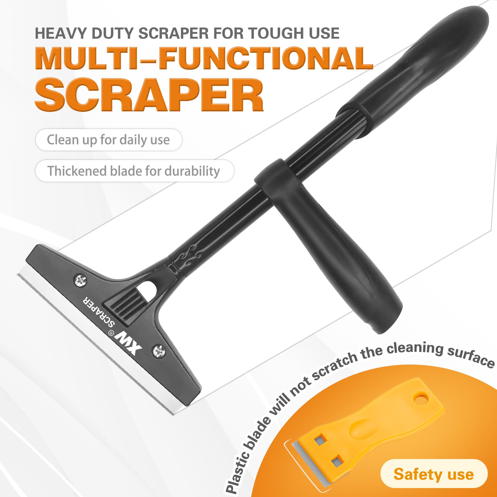 XW 2-pack Heavy Duty Wide Razor Blade Scraper with Push-assist & Plastic Blade Scraper Set with Extra 23 pcs Replacement Blades Included — Amazon image 3