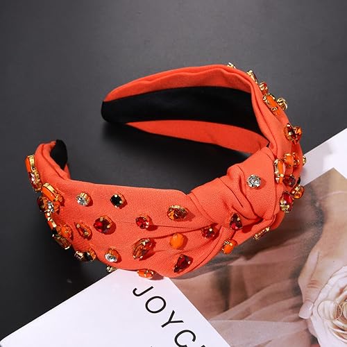 Miniatura 4 de NVENF Diadema de Halloween para mujer, diadema de perlas de cristal, diadema anudada con cuentas adornadas con joyas y nudo superior, accesorios de