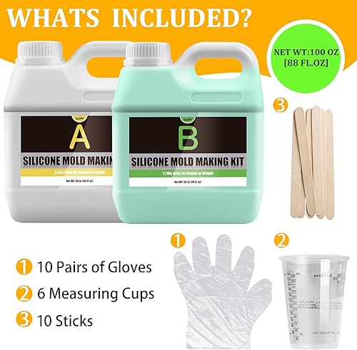 Miniatura 2 de Kit de fabricación de moldes de silicona, goma de silicona líquida de 170 onzas para hacer moldes de bricolaje, relación de mezcla elástica 11,