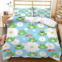 Vista 6 de Juego de funda de edredón Kawaii con diseño de rana de dibujos animados para niños, tamaño individual, con estampado de notas musicales y nubes