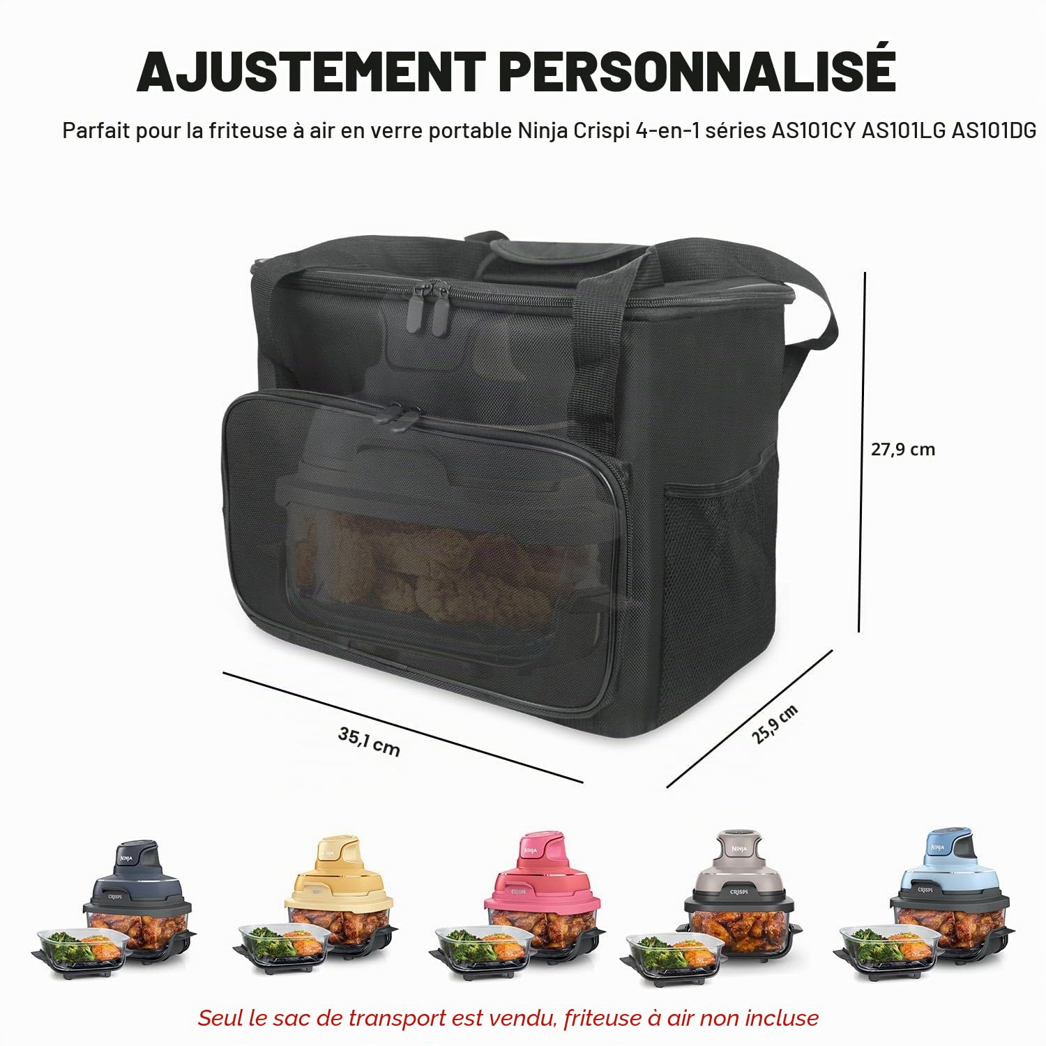 Sac de transport pour friteuse à air Ninja Crispi FN101, sac de transport portable pour friteuse à air Ninja, sac de transport étanche avec doublure en aluminium