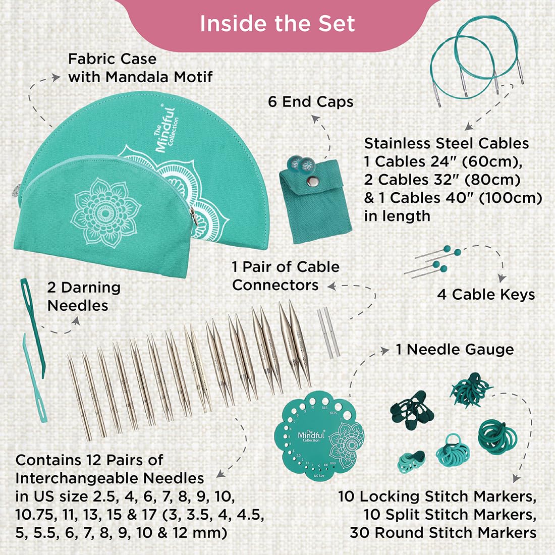 KnitPro - KnitPro Interchangeable Gratitude (13cm, 3-12.00mm) Set di aghi per pizzo - 1 set
