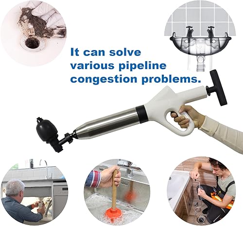 Miniatura 2 de SOSFKIM Pistola de émbolo, émbolo de inodoro, potente pistola de drenaje de aire de alta presión con barómetro en tiempo real, removedor de