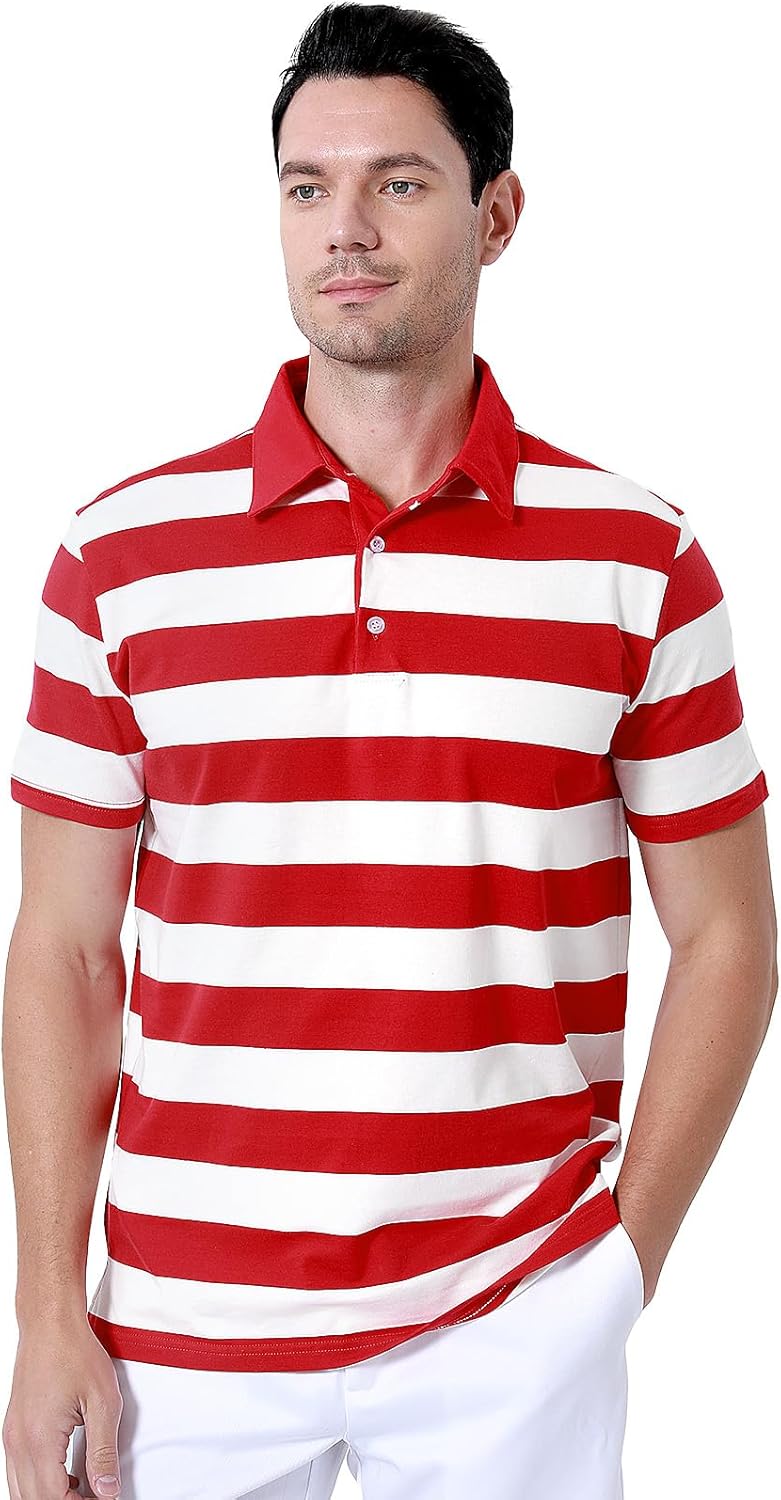 Funny World Men's Striped Polo Cotton Regular Fit Casual Short Sleeve Golf Shirt - Image 4