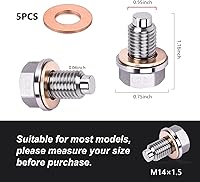 Vista 2 de Kewucn Tapón de Drenaje de Aceite Magnético, M14×1.5 Tapón de Drenaje de Aceite de Acero Inoxidable con 5 Piezas de Arandela de Aplastamiento