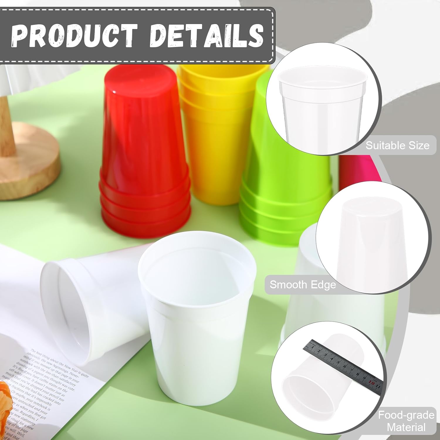 Domensi 60 Pcs 12 oz Plastic Stadium Cups Bulk Plastic Stadium Cups Reusable Blank Drink Tumblers Drinking Cup for Party Picnic Birthday Wedding Baby Shower Events DIY Projects(White)