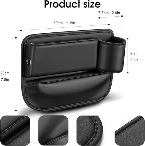 Miniatura 2 de Organizador de espacio para asiento de automóvil con soporte para tazas, caja de almacenamiento ajustable de cuero multifuncional universal para