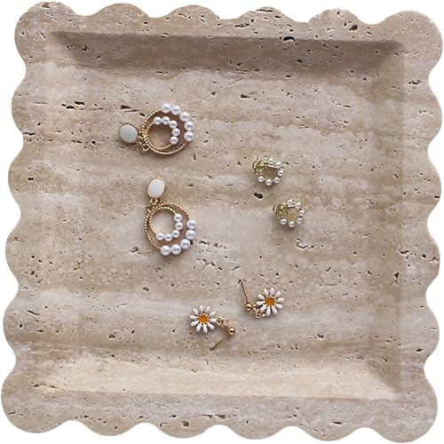 Miniatura 4 de Bandeja de mármol natural de lujo con borde festoneado, bandeja decorativa cuadrada hecha a mano, bandeja para atrapar todas las bandejas para