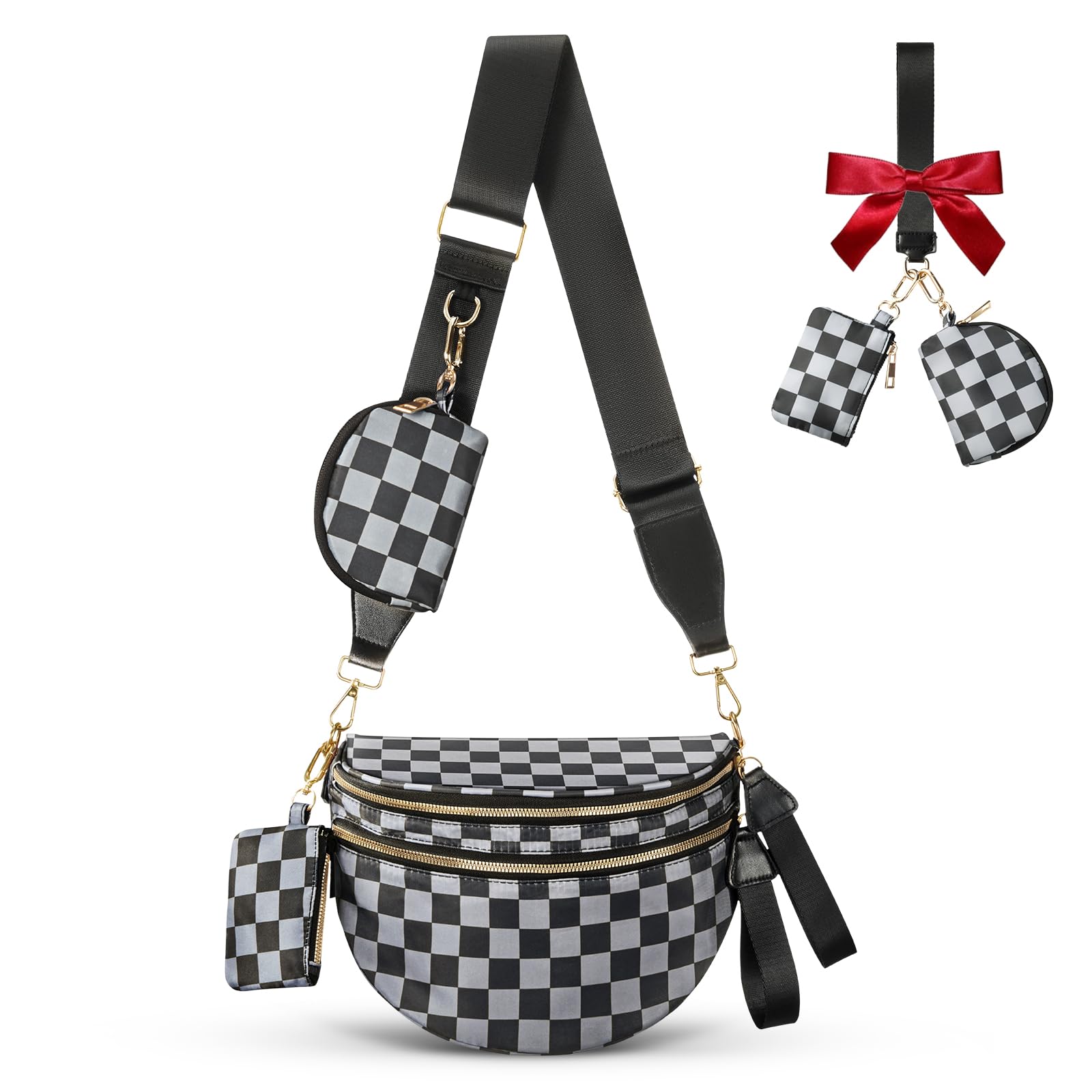 Cross Body Bag for Women Bum Bag Checkered Belt Bags Fanny Packs for Girls Travel Purse Fashion Waist Packs Crossbody Nylon Purse Trendy Shoulder Bags